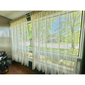 Vintage 70s pleated curtain, cream off-white mesh, open weave , price for 1